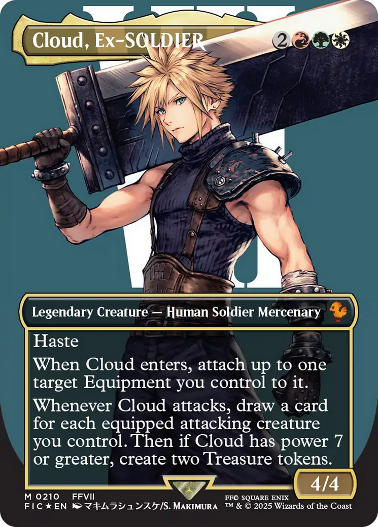 Cloud, Ex-SOLDIER (Borderless) (Surge Foil) [FINAL FANTASY Commander] [LOCAL PICK UP ONLY]
