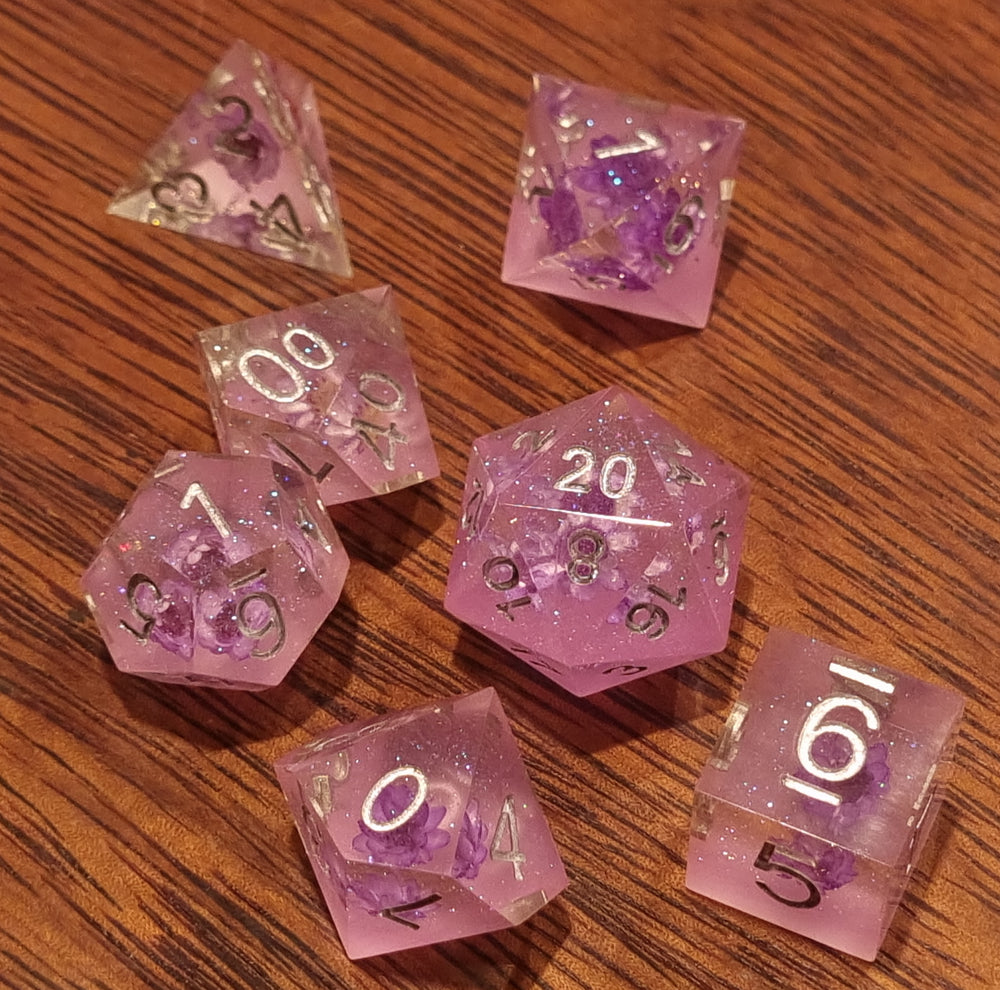 Mystical Garden - Sharp Edge Purple Flower Resin Dice