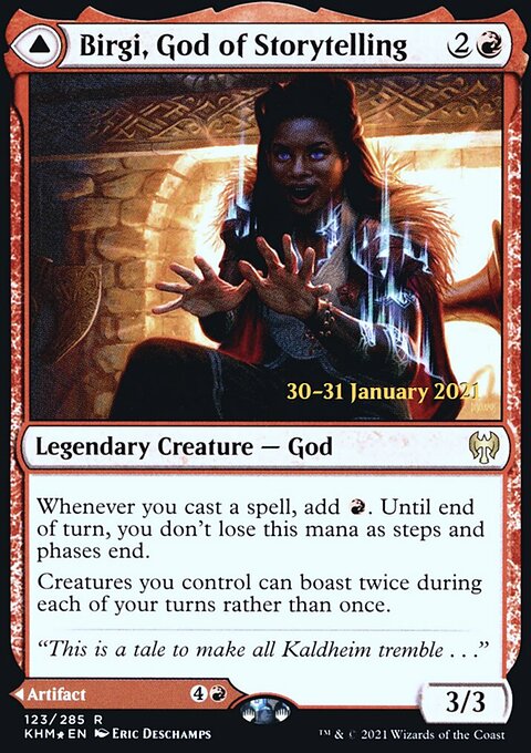 Birgi, God of Storytelling // Harnfel, Horn of Bounty [Kaldheim Prerelease Promos]