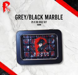 Ronin Grey/Black Marble 25 x D6 Dice Set 16mm