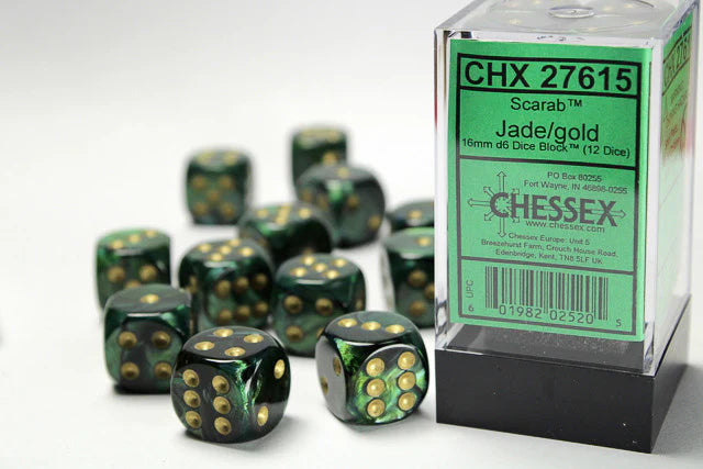 CHX 27615 Scarab 16mm d6 Jade/gold Block (12)