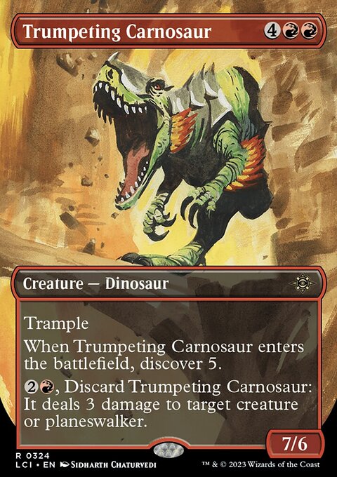 Trumpeting Carnosaur (Borderless) [The Lost Caverns of Ixalan]