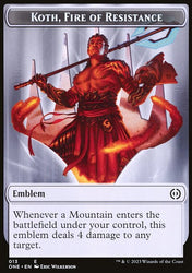 Rebel // Koth, Fire of Resistance Emblem Double-Sided Token [Phyrexia: All Will Be One Tokens]