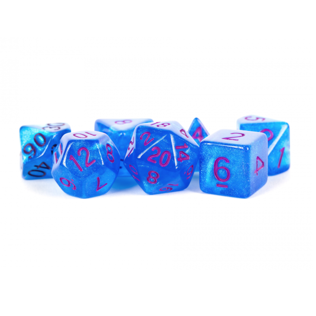 MDG: 16mm Polyhedral Dice Set - Stardust Blue with Purple Numbers