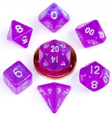 MDG 10mm Mini Polyhedral Dice Set - Stardust Purple