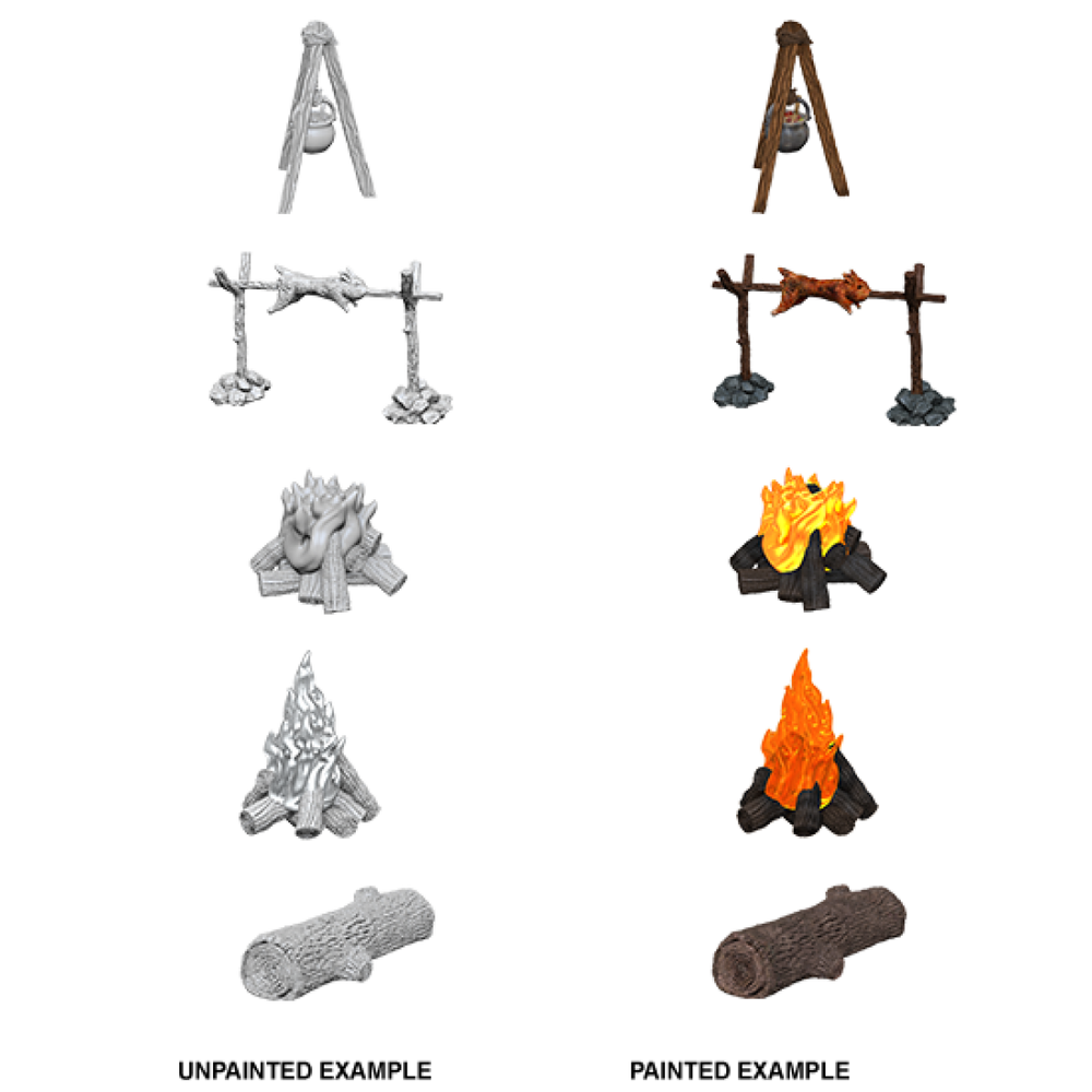 WizKids Deep Cuts Unpainted Miniatures Camp Fire & Sitting Log