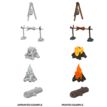 WizKids Deep Cuts Unpainted Miniatures Camp Fire & Sitting Log