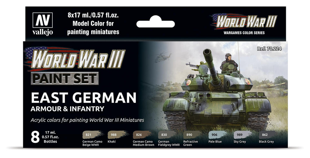 Vallejo Model Colour - WWIII East German Armour & Infantry Acrylic 8 Colour Paint Set