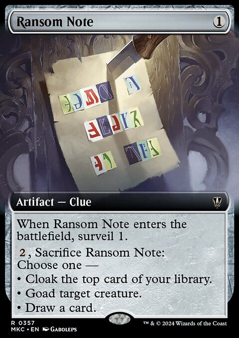 Ransom Note (0357) (Extended Art) [Murders at Karlov Manor Commander]