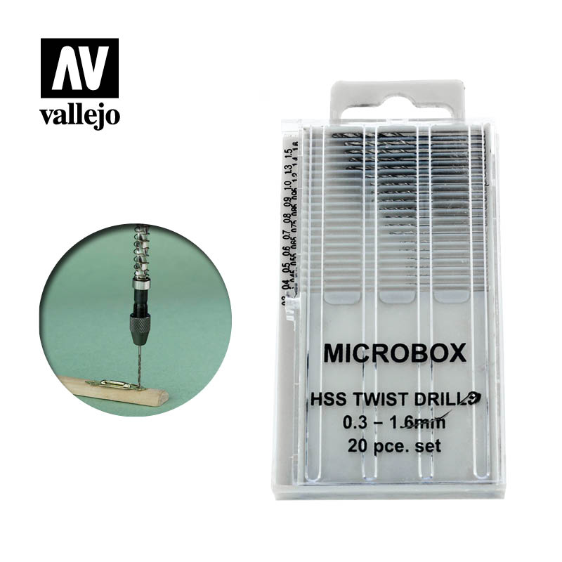 Vallejo Hobby Tools - Microbox drill set (20) 0.3-1.6mm