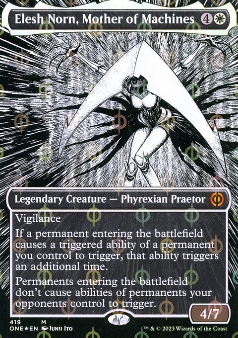 Elesh Norn, Mother of Machines (Borderless Manga Step-and-Compleat Foil) [Phyrexia: All Will Be One]