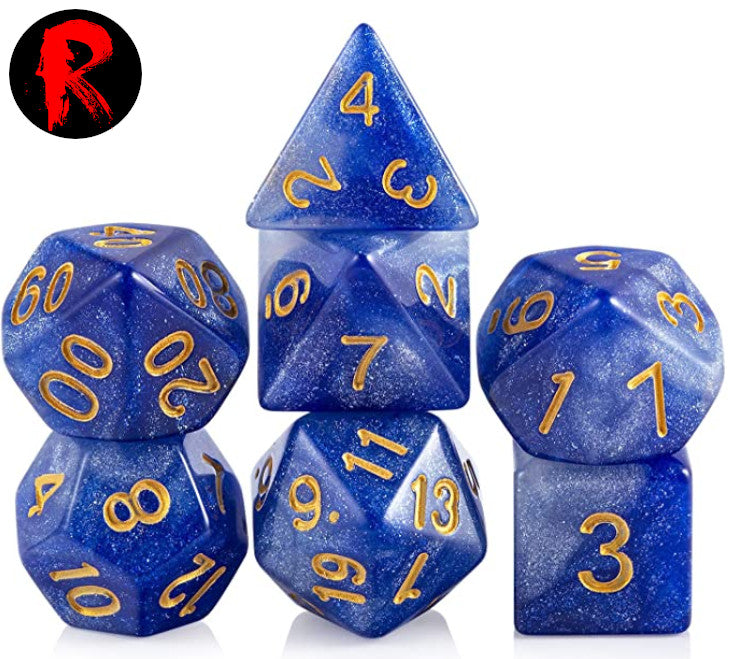 Galaxy Blue with Gold Numbers 7-Die RPG Set - Ronin Games Dice ADC-002