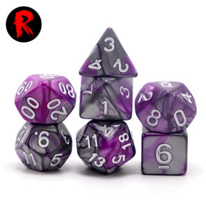 Forbidden Knowledge Marbled Purple and Grey RPG Dice Set