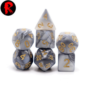 Marbled Black and Grey with Gold Numbers RPG Dice Set