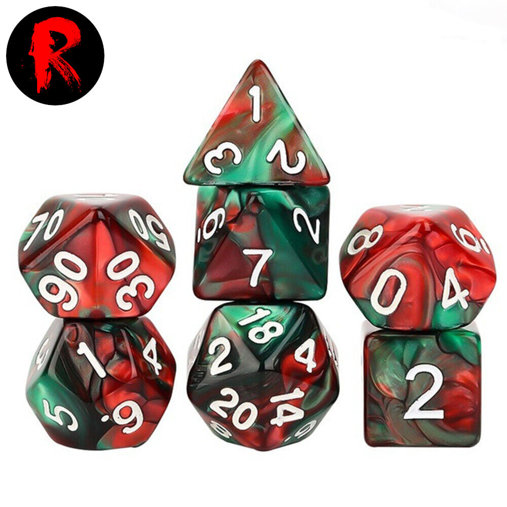 Hunter's Song - Marbled Red and Green RPG Dice Set