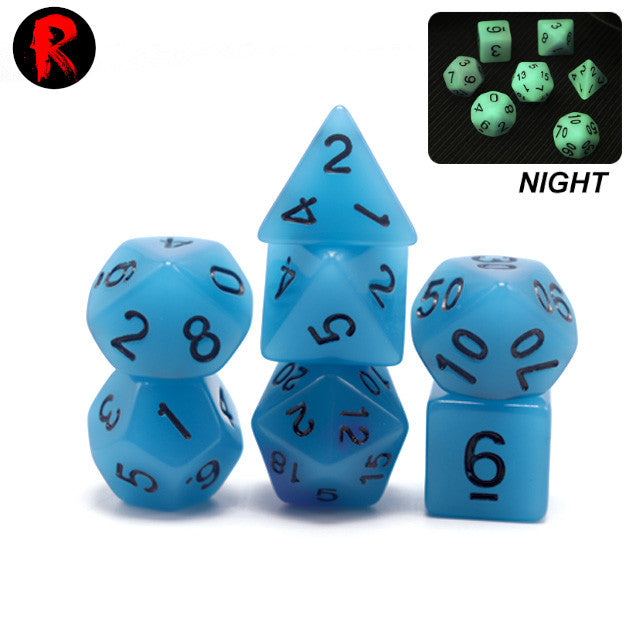 Blue with Black Numbers Glow in the Dark RPG Set - Ronin Games Dice ADGL-003