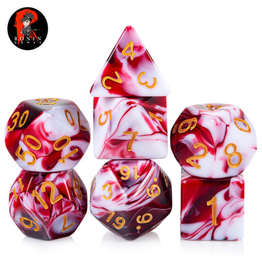 Red/White with Gold Numbers 7-Die RPG Set - Ronin Games Dice ADM-002