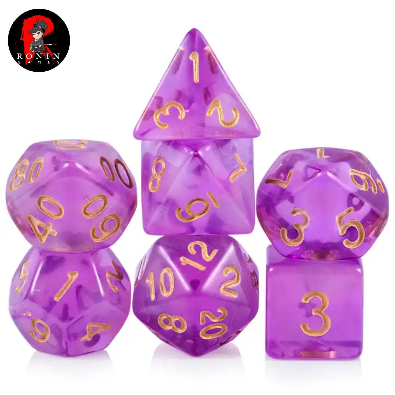 Nebula Purple with Gold Numbers 7-Die RPG Set - Ronin Games Dice ADN-001
