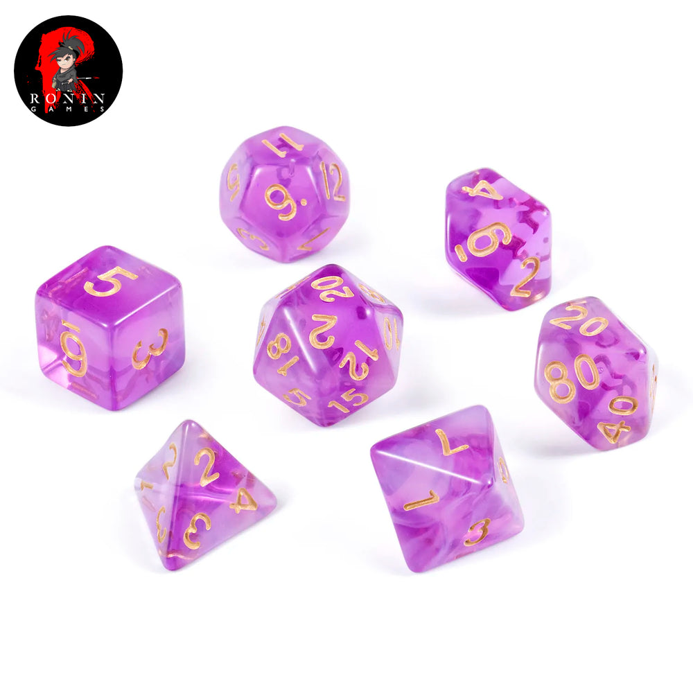 Nebula Purple with Gold Numbers 7-Die RPG Set - Ronin Games Dice ADN-001
