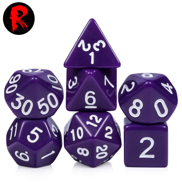Purple Opaque with White Numbers 7-Die RPG Set - Ronin Games Dice ADPU-001