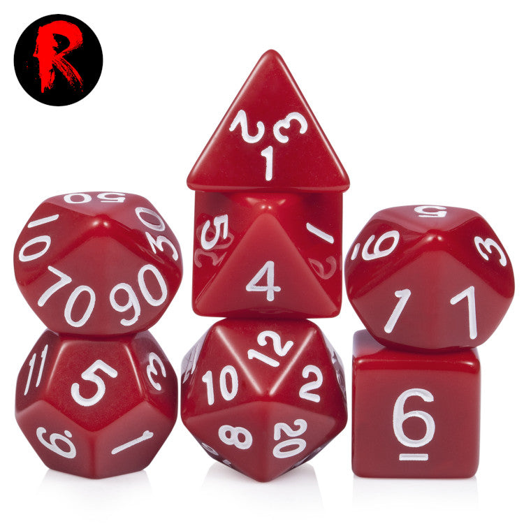 Red Opaque with White Numbers 7-Die RPG Set - Ronin Games Dice ADPU-002