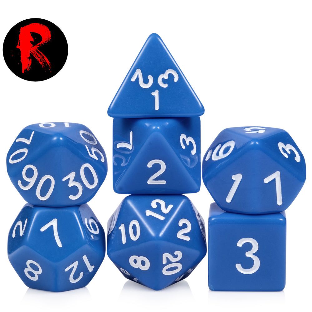 Blue Opaque with White Numbers 7-Die RPG Set - Ronin Games Dice ADPU-006