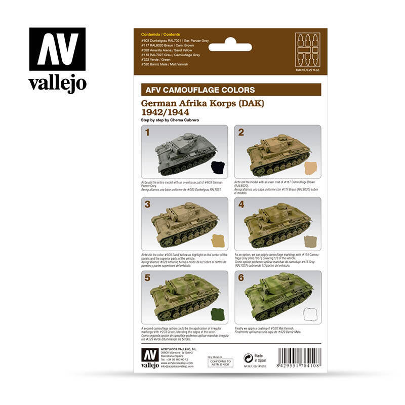 Vallejo Model Air AFV Set German Afrika Korps 1942/1944 (DAK) 6 Colour Acrylic Paint Set