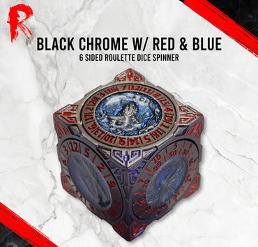 6 Sided Roulette Dice Spinner - Black Chrome with Red & Blue - Ronin Games Dice - DR005
