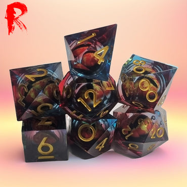 Sharp Edge Liquid Core Eye Dice Set - Red/Blue - Ronin games Dice - SD065