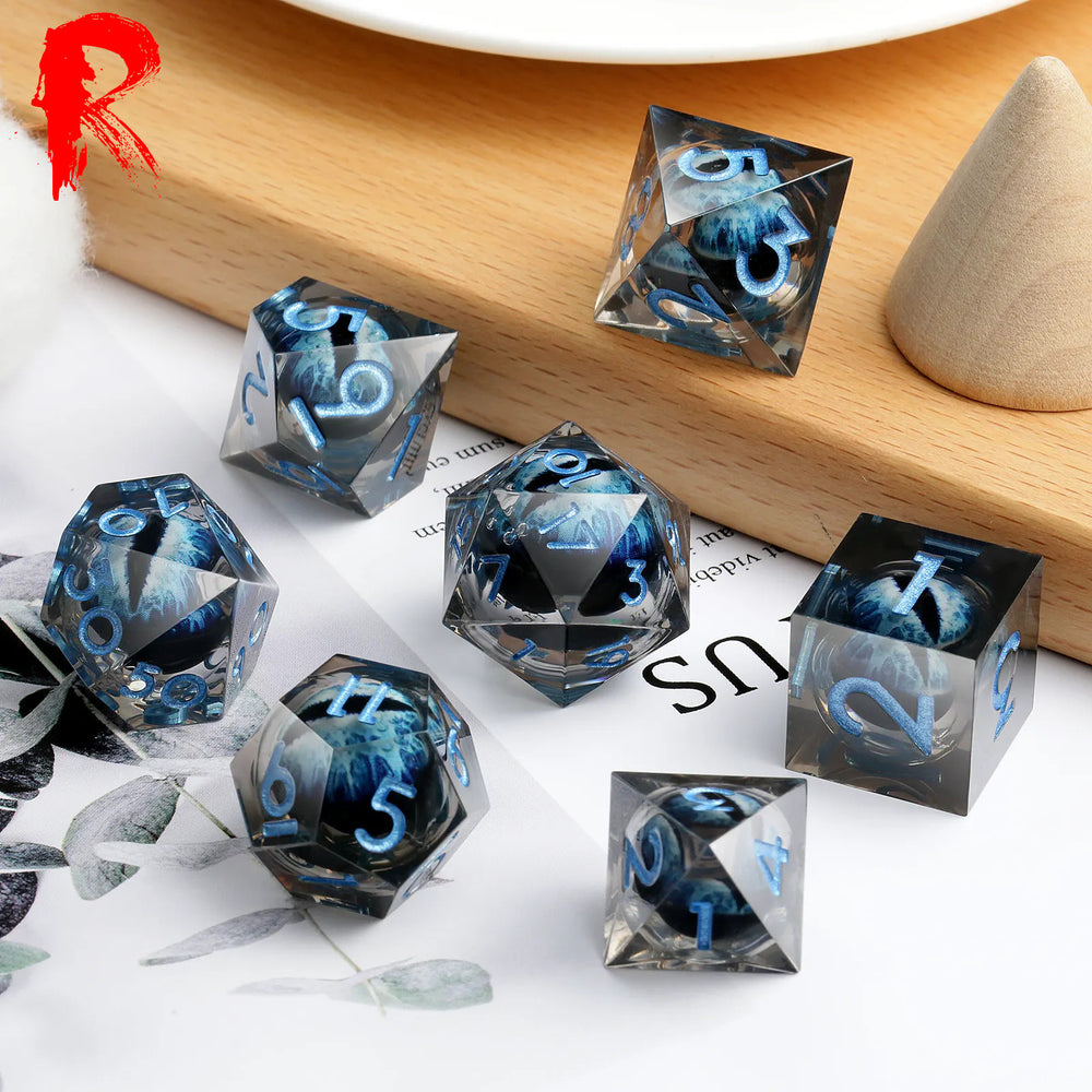 Eyes of the Blue Dragon - Liquid Core Resin RPG 7-Dice Set - Ronin Games Dice