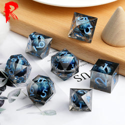 Eyes of the Blue Dragon - Liquid Core Resin RPG 7-Dice Set - Ronin Games Dice