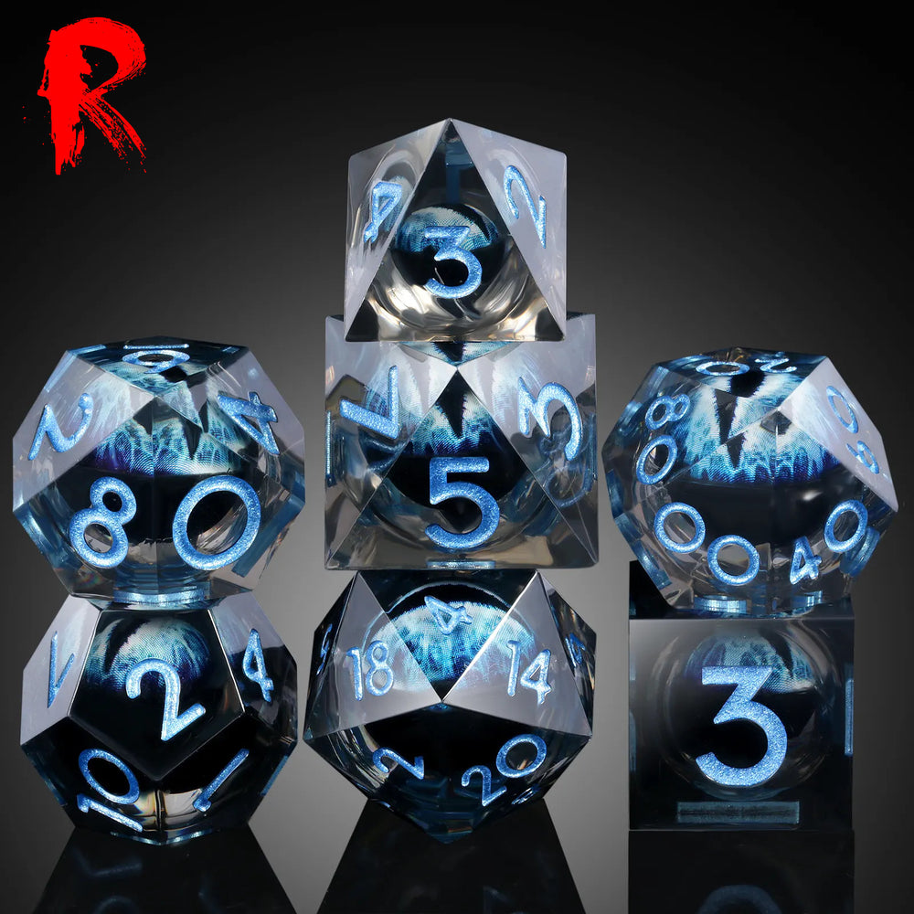 Eyes of the Blue Dragon - Liquid Core Resin RPG 7-Dice Set - Ronin Games Dice