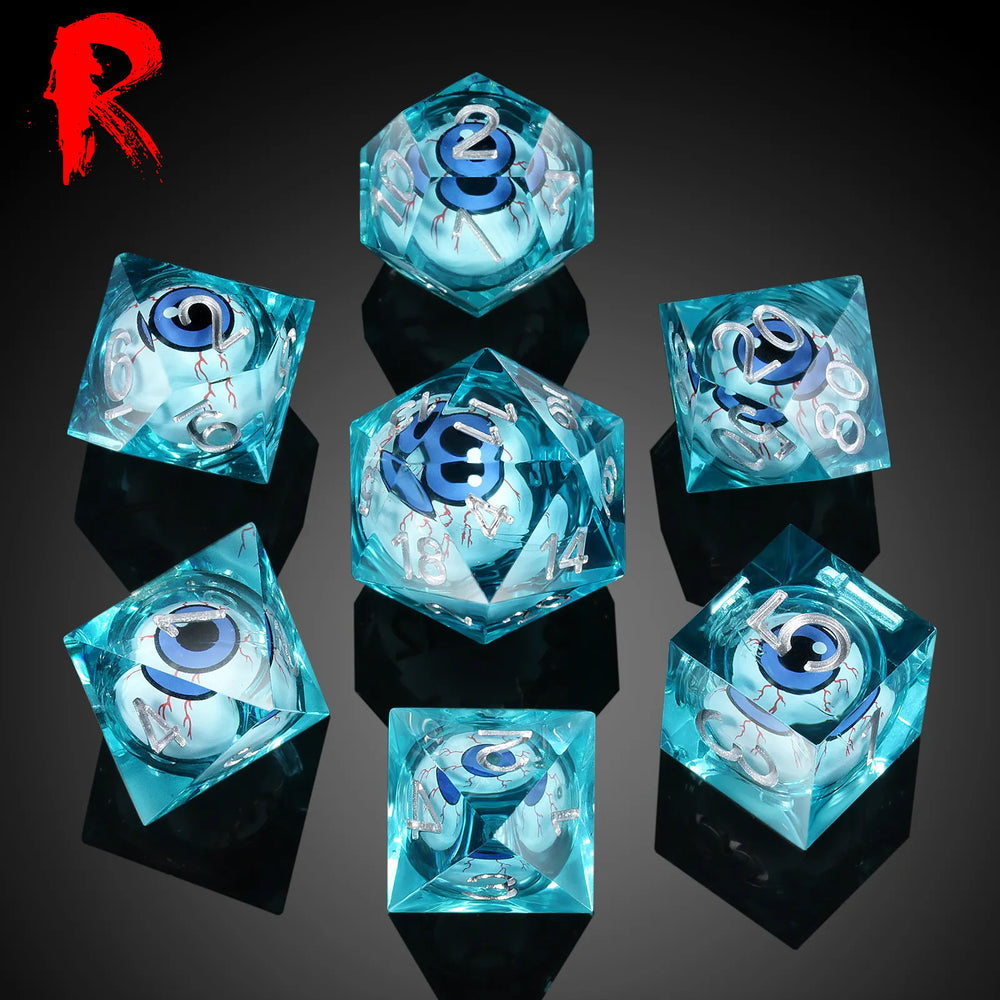 Blue Wizards' Eyes - Sharp Edge Liquid Core Eye Dice Set