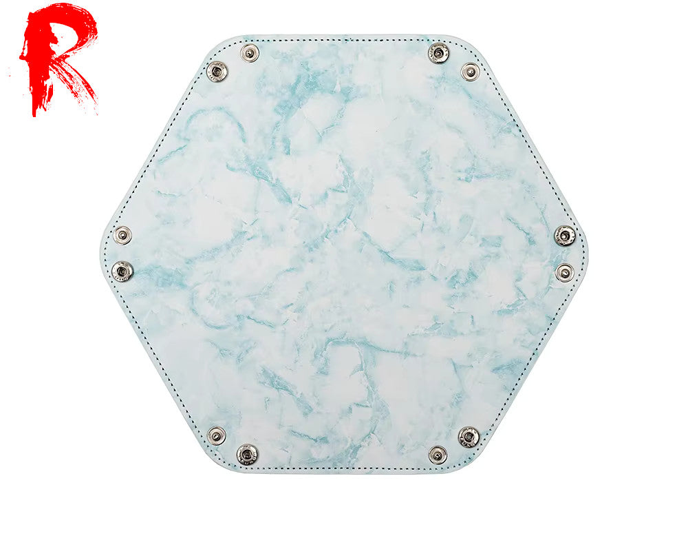 Folding Hexagonal Dice Tray - Marble Cyan 6PU Leather (16cm x 16cm) - Ronin Games - RGDT-140