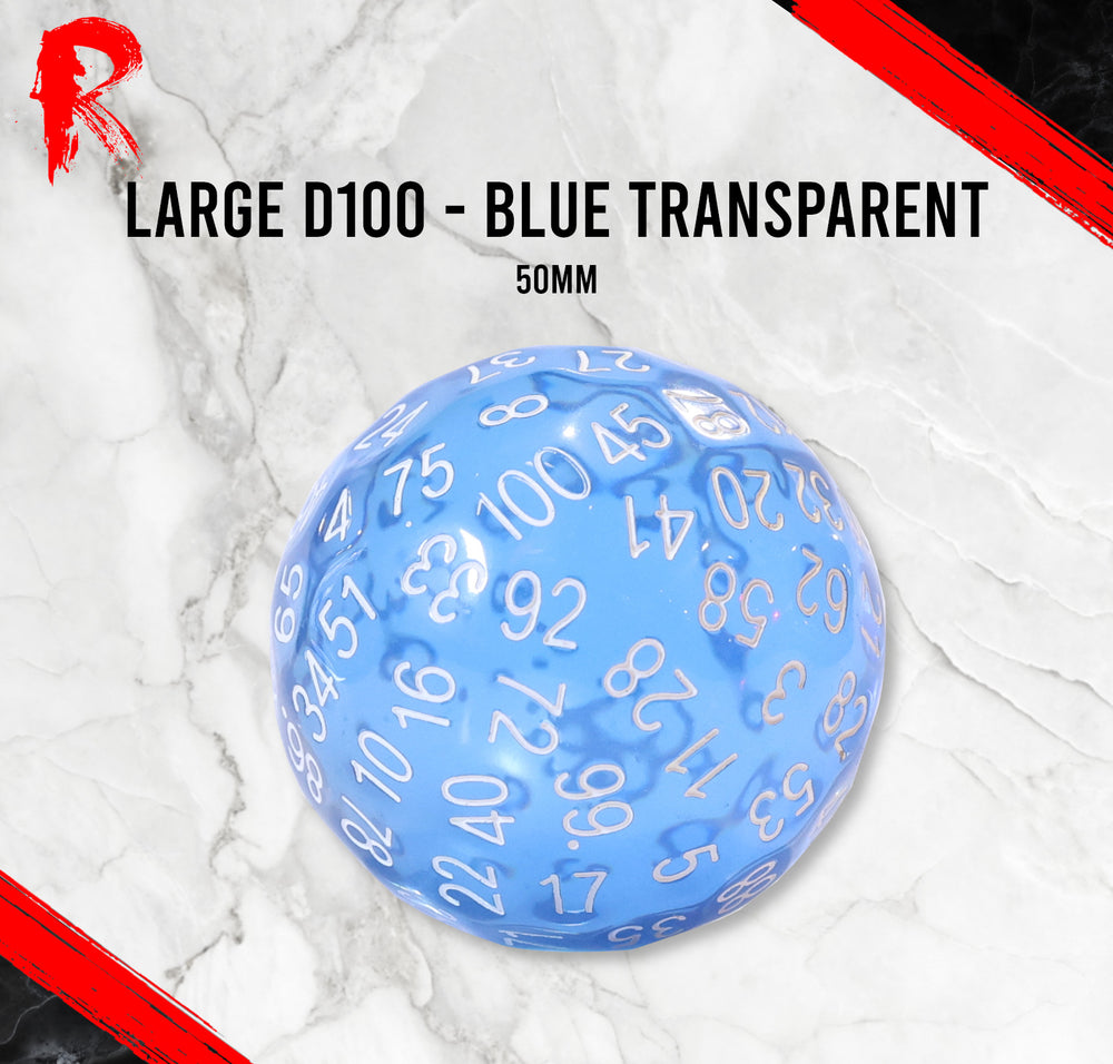 Large D100, 50mm - Blue Transparent - Ronin Games Dice RD008