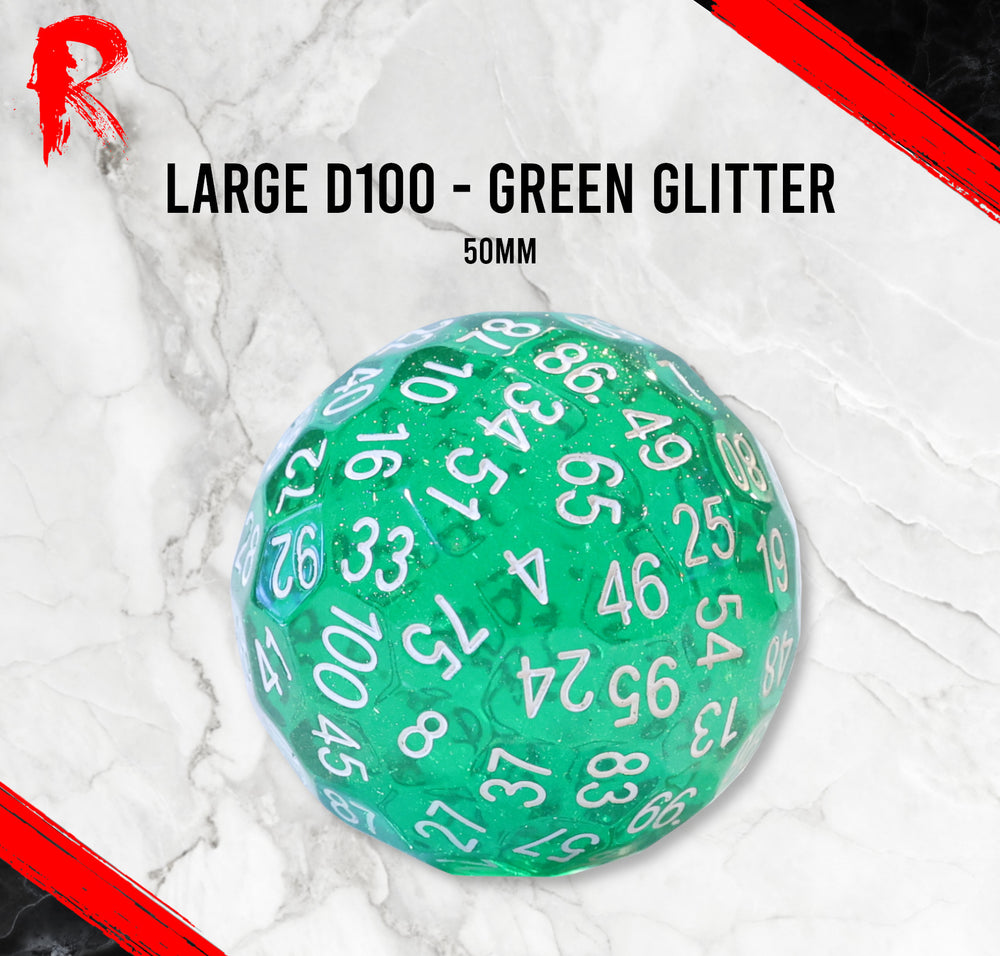 Large D100, 50mm - Green Glitter - Ronin Games Dice RD009