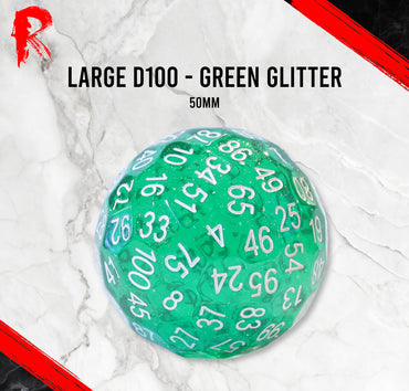 Large D100, 50mm - Green Glitter - Ronin Games Dice RD009