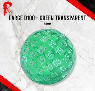 Large D100, 50mm - Green Transparent - Ronin Games Dice RD004