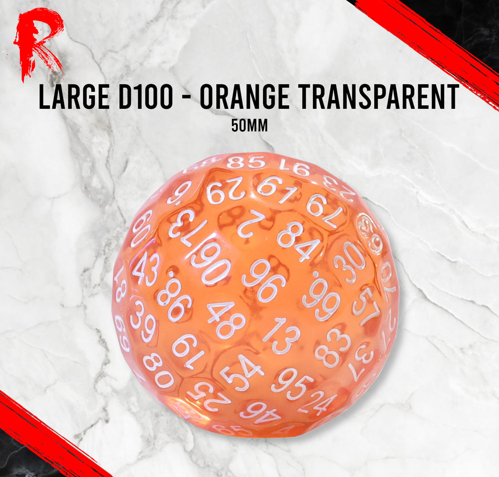 Large D100, 50mm - Orange Transparent - Ronin Games Dice RD007