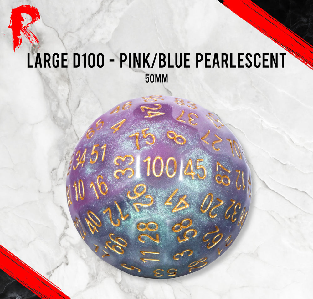 Large D100, 50mm - Pink/Blue Pearlescent - Ronin Games Dice RD017