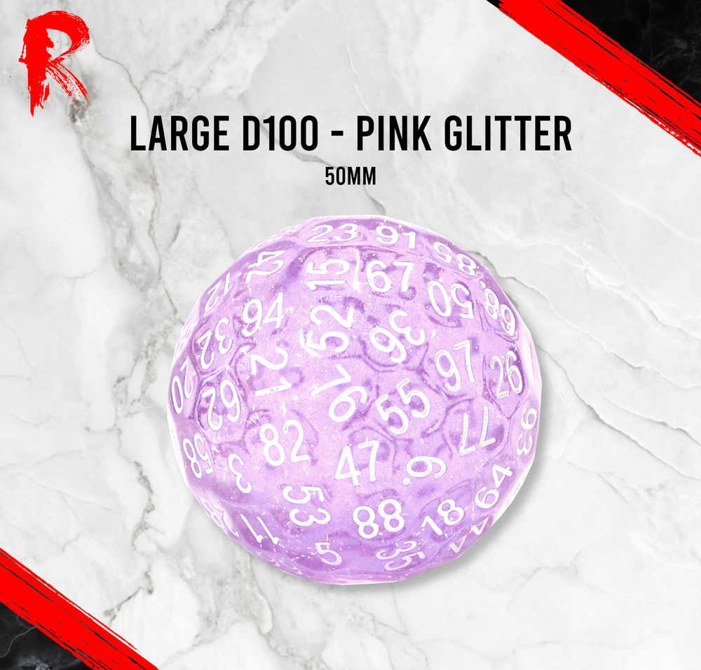 Large D100, 50mm - Pink Glitter - Ronin Games Dice RD012