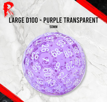 Large D100, 50mm - Purple Transparent - Ronin Games Dice RD006