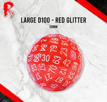 Large D100, 50mm - Red Glitter - Ronin Games Dice RD010