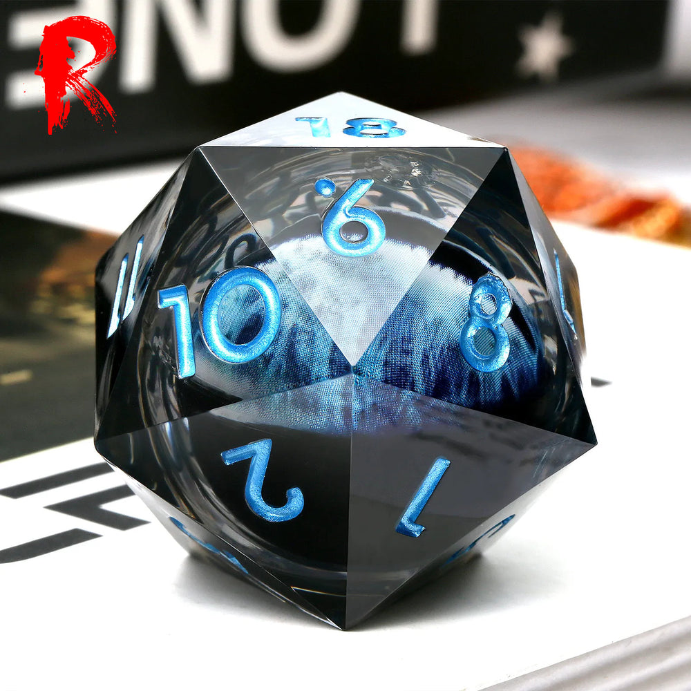 Large 33mm D20 Blue Dragon Eye Liquid Core - Ronin Games Dice