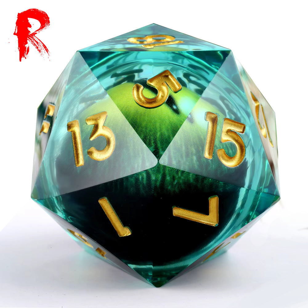 Large 33mm D20 Green Dragon Eye Liquid Core - Ronin Games Dice