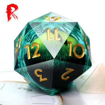 Large 33mm D20 Green Dragon Eye Liquid Core - Ronin Games Dice