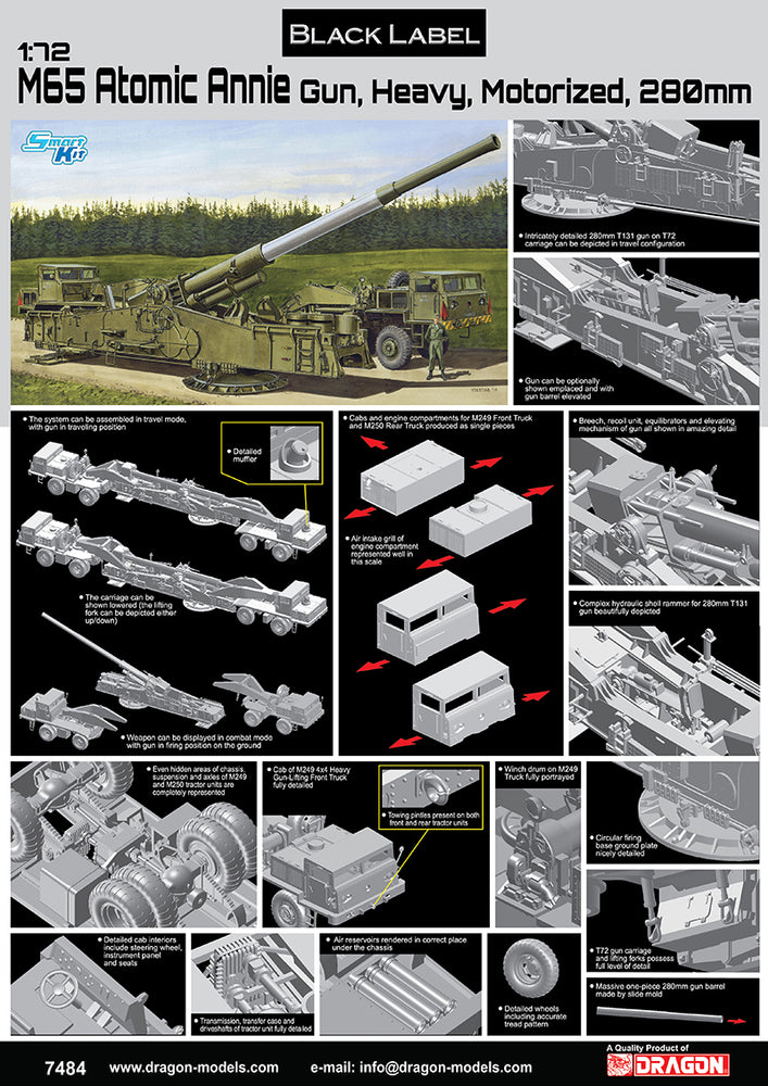 Dragon 1/72 M65 Atomic Annie Gun Heavy Motorized 280mm Plastic Model Kit