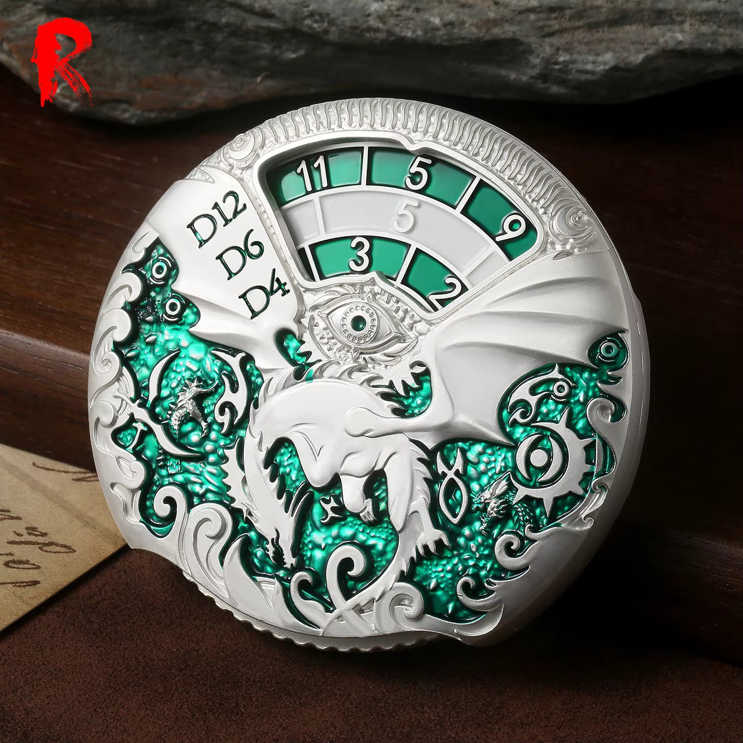 Roulette Spinner Dice - Silver and Green - Ronin Games Dice