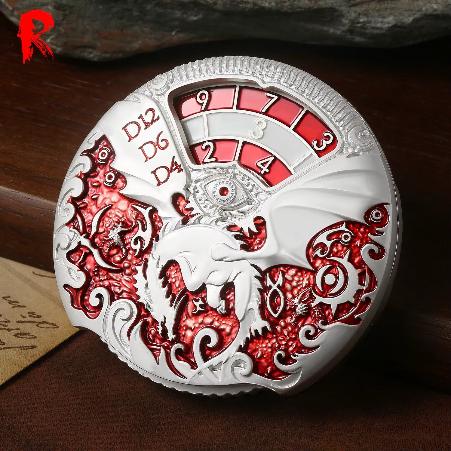 Roulette Spinner Dice - Silver and Red - Ronin Games Dice