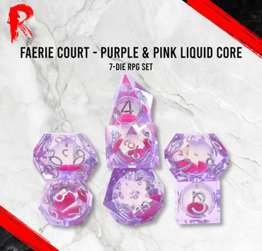 Faerie Court - Sharp Edge Liquid Core Dice - Purple & Pink RPG Dice Set - Ronin Games Dice